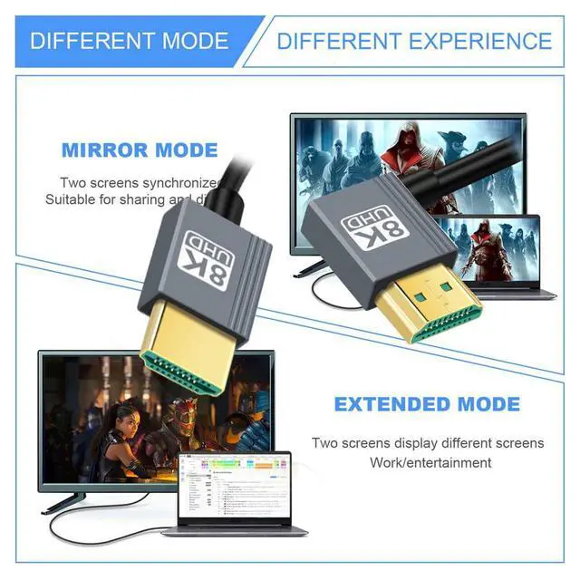 Alt view image 3 of 7 - xiwai Right Angled HDMI 2.1 Male to HDMI Male Stretch Coiled Cable 90 Degree 8K 60hz 100cm for Monitor HDTV Computer Laptop