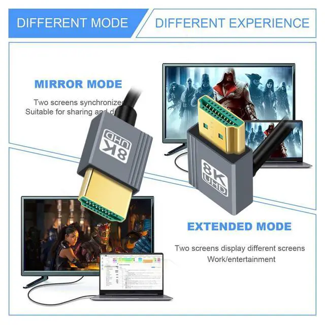 Alt view image 5 of 7 - xiwai Up Angled HDMI 2.1 Male to HDMI Male Stretch Coiled Cable 90 Degree 8K 60hz 100cm for Monitor HDTV Computer Laptop