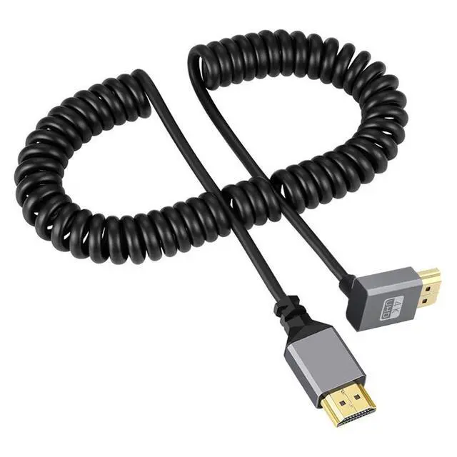 Alt view image 4 of 7 - xiwai 4K 60hz HDMI 2.0 Male to HDMI Male Stretch Coiled Cable Up Angled 90 Degree Connector for HDTV Monitor Computer Laptop