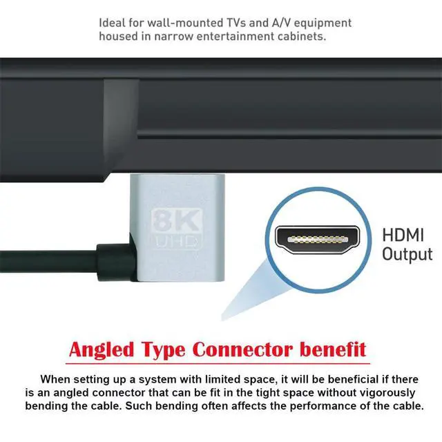 Alt view image 7 of 7 - xiwai Left Angled HDMI 2.1 Male to HDMI Male Stretch Coiled Cable 90 Degree 8K 60hz 100cm for Monitor HDTV Computer Laptop
