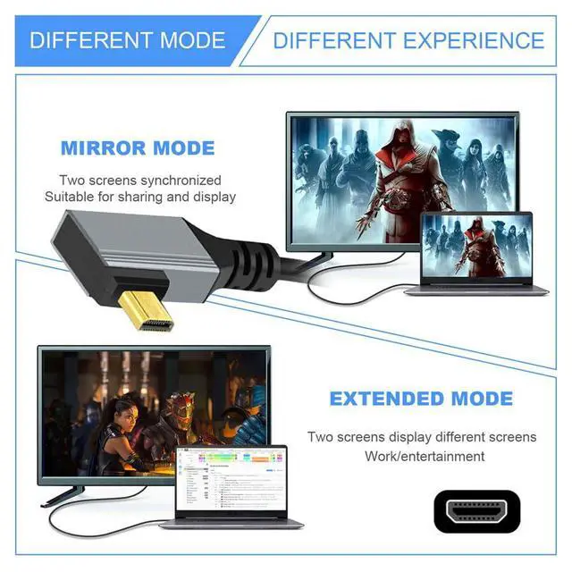 Alt view image 3 of 7 - xiwai 90 Degree Right Angled Coiled Micro HDMI 2.1 Male Type-D to HDMI Male 8K 60hz Stretch Cable 100cm for Laptop Monitor HDTV Camera