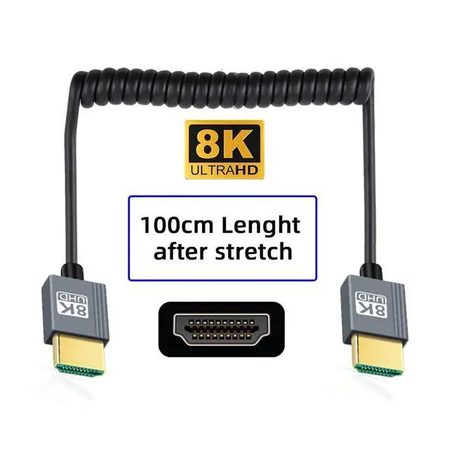 Alt view image 7 of 7 - xiwai HDMI 2.1 Male to HDMI Male Stretch Coiled Cable 8K 60hz 100cm for Monitor HDTV Computer Laptop