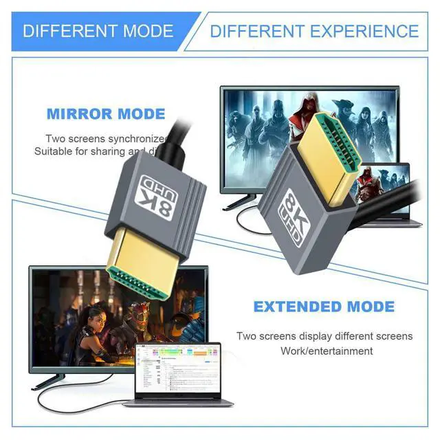 Alt view image 5 of 7 - xiwai Down Angled HDMI 2.1 Male to HDMI Male Stretch Coiled Cable 90 Degree 8K 60hz 100cm for Monitor HDTV Computer Laptop