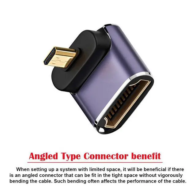 Alt view image 3 of 7 - xiwai 8K Down Angled Micro HDMI Male to HDMI 2.1 Female UHD Extension Gold Converter Adapter Support 8K 60hz HDTV