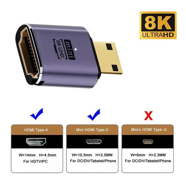 Alt view image 3 of 7 - xiwai 8K Mini HDMI Male to HDMI 2.1 Female UHD Extension Gold Converter Adapter Support 8K 60hz HDTV