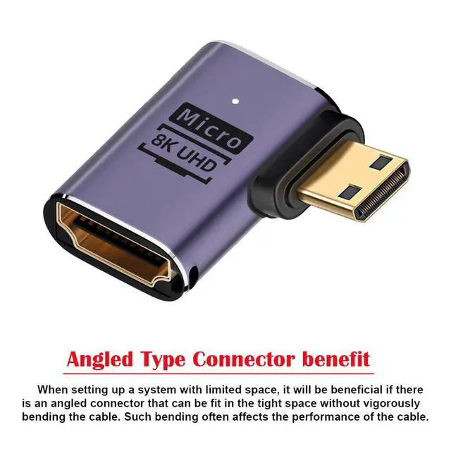 Alt view image 3 of 7 - xiwai 8K Right Angled Mini HDMI Male to HDMI 2.1 Female UHD Extension Gold Converter Adapter Support 8K 60hz HDTV