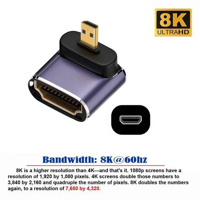 Alt view image 3 of 7 - xiwai 8K Up Angled Micro HDMI Male to HDMI 2.1 Female UHD Extension Gold Converter Adapter Support 8K 60hz HDTV