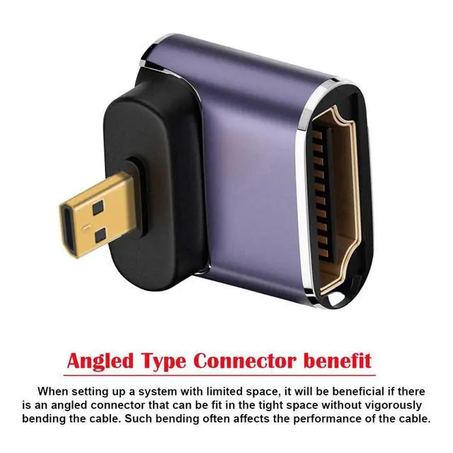 Alt view image 2 of 7 - xiwai 8K Up Angled Micro HDMI Male to HDMI 2.1 Female UHD Extension Gold Converter Adapter Support 8K 60hz HDTV