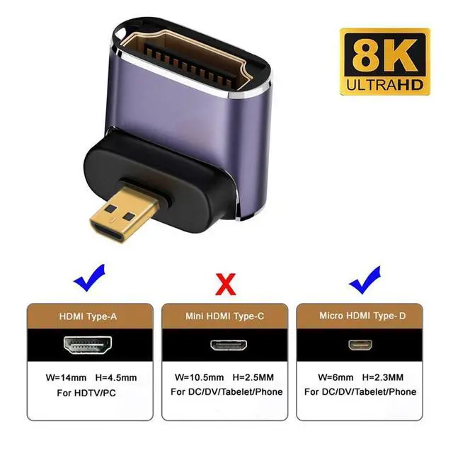 Alt view image 4 of 7 - xiwai 8K Up Angled Micro HDMI Male to HDMI 2.1 Female UHD Extension Gold Converter Adapter Support 8K 60hz HDTV