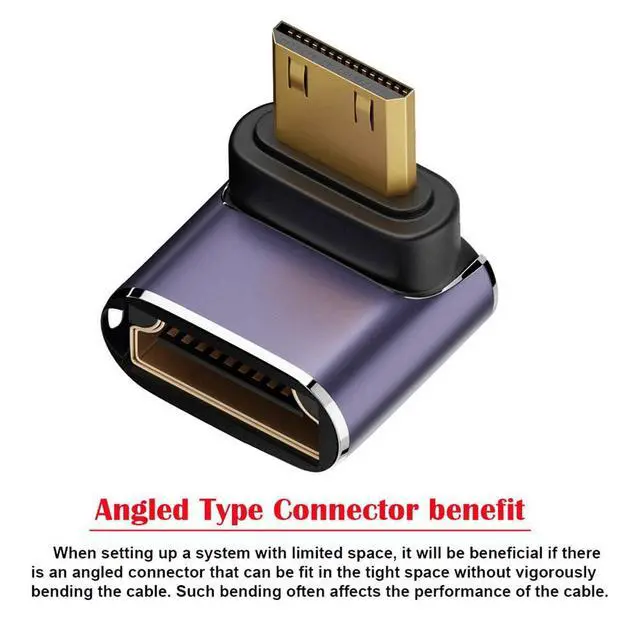 Alt view image 2 of 7 - xiwai 8K Down Angled Mini HDMI Male to HDMI 2.1 Female UHD Extension Gold Converter Adapter Support 8K 60hz HDTV