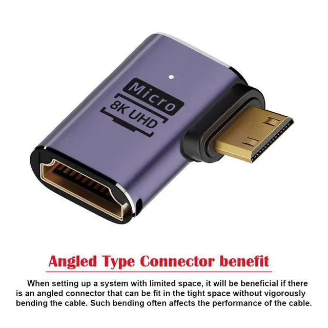 Alt view image 3 of 7 - xiwai 8K Left Angled Mini HDMI Male to HDMI 2.1 Female UHD Extension Gold Converter Adapter Support 8K 60hz HDTV