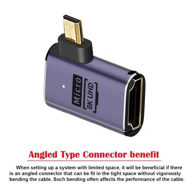 Alt view image 3 of 7 - xiwai 8K Left Angled Micro HDMI Male to HDMI 2.1 Female UHD Extension Gold Converter Adapter Support 8K 60hz HDTV