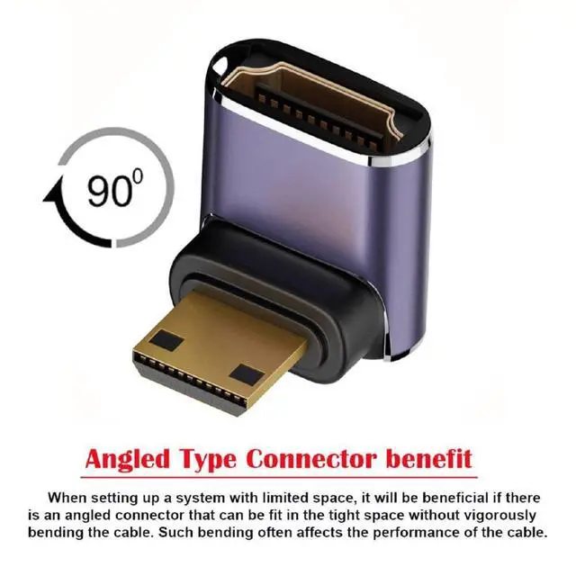 Alt view image 3 of 7 - xiwai 8K 60hz HDTV Mini HDMI 90 Degree Extender Gold Converter, Up Angled Mini HDMI Male to Female HDMI 2.1 UHD Extension Adapter