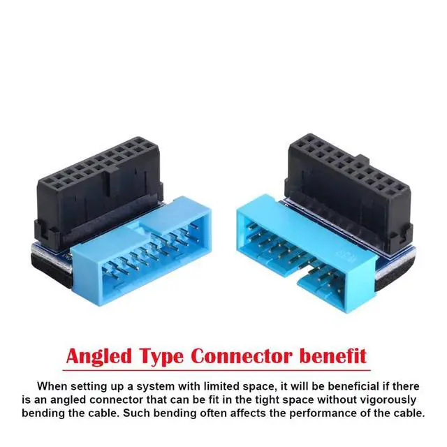 Alt view image 3 of 7 - xiwai 1set USB 3.0 Male to Female 20Pin 19Pin Extension Adapter Down & Up Angled 90 Degree for Mainboard Motherboard