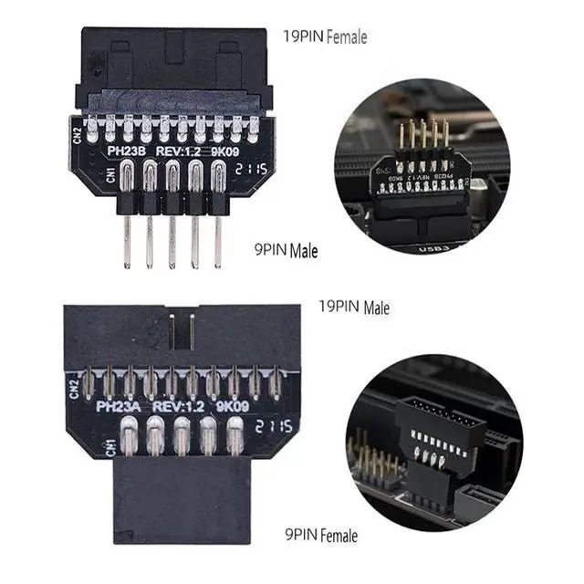 Alt view image 3 of 5 - xiwai Reversible USB 2.0 9Pin Housing to Motherboard USB 3.0 20pin Header Female Adapter