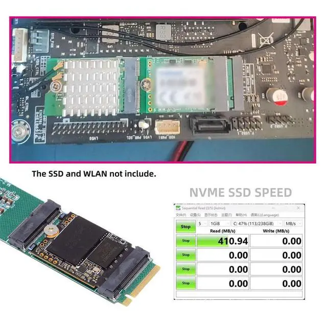 Alt view image 7 of 7 - xiwai NGFF NVME Riser Card M-Key to E-Key WLAN Card & Key-M M.2 NGFF NVME SSD Adapter PCIE Packet Switch Compatible with NAS Industrial Control Motherboard