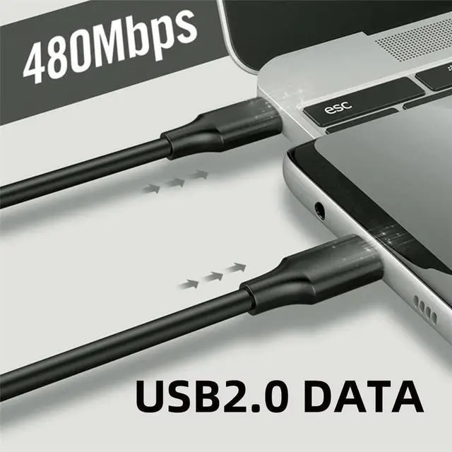 Alt view image 3 of 7 - xiwai Black Type-C USB-C Male to Male USB 2.0 Version Data Cable 2m Support PD 65W for Laptop & Phone