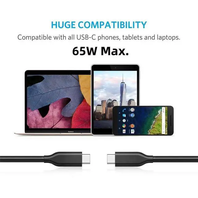 Alt view image 7 of 7 - xiwai Black Type-C USB-C Male to Male USB 2.0 Version Data Cable 2m Support PD 65W for Laptop & Phone