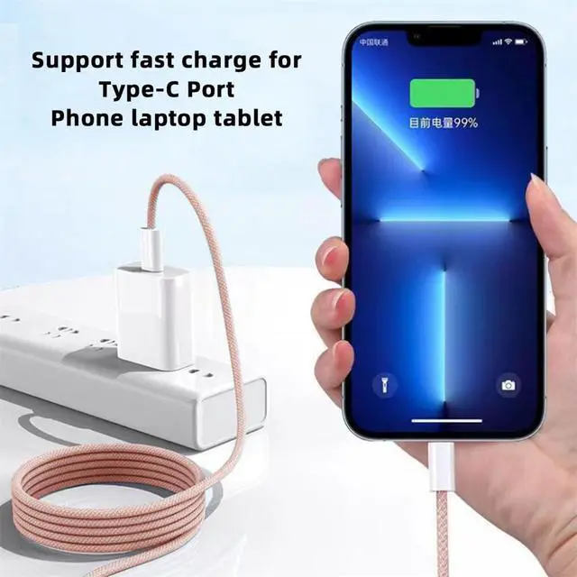 Alt view image 2 of 7 - xiwai 27W 65W Power USB-C Cable 480Mbps Data Cable Type C Fast Charging for Phone & Tablet & Laptop, 2m Pink Sleeve