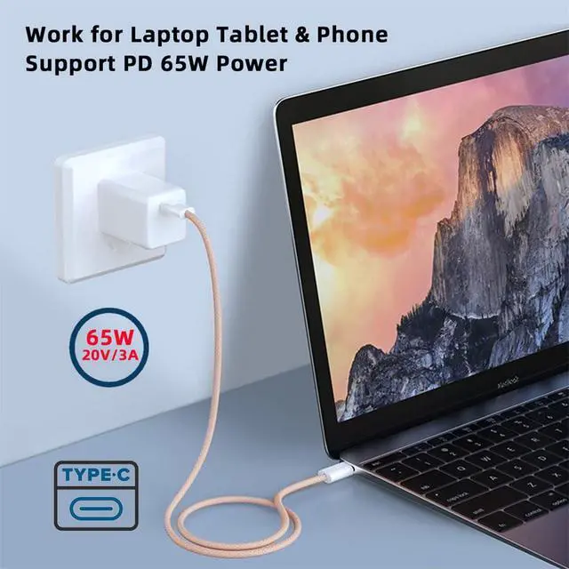 Alt view image 4 of 7 - xiwai 27W 65W Power USB-C Cable 480Mbps Data Cable Type C Fast Charging for Phone & Tablet & Laptop, 2m Pink Sleeve