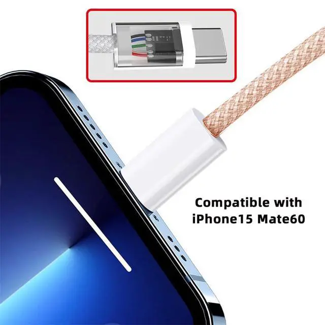 Alt view image 5 of 7 - xiwai 27W 65W Power USB-C Cable 480Mbps Data Cable Type C Fast Charging for Phone & Tablet & Laptop, 2m Pink Sleeve