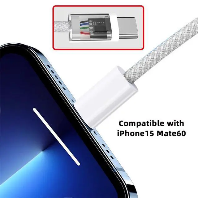 Alt view image 5 of 7 - xiwai 27W 65W Power USB-C Cable 480Mbps Data Cable Type C Fast Charging for Phone & Tablet & Laptop, 3m White Sleeve