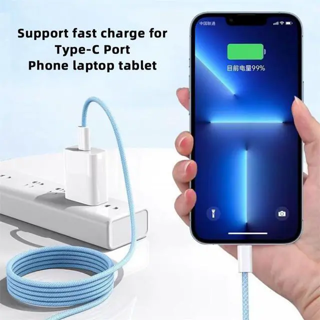 Alt view image 2 of 7 - xiwai 27W 65W Power USB-C Cable 480Mbps Data Cable Type C Fast Charging for Phone & Tablet & Laptop, 0.2m Blue Sleeve
