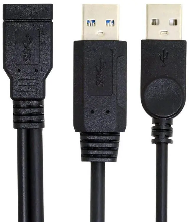 Main image of xiwai Dual Type-A USB3.0 Male to Type-A USB3.0 Female Extra Power Data Cable Compatible with Disk Drive SSD Printer Scanner (20cm)