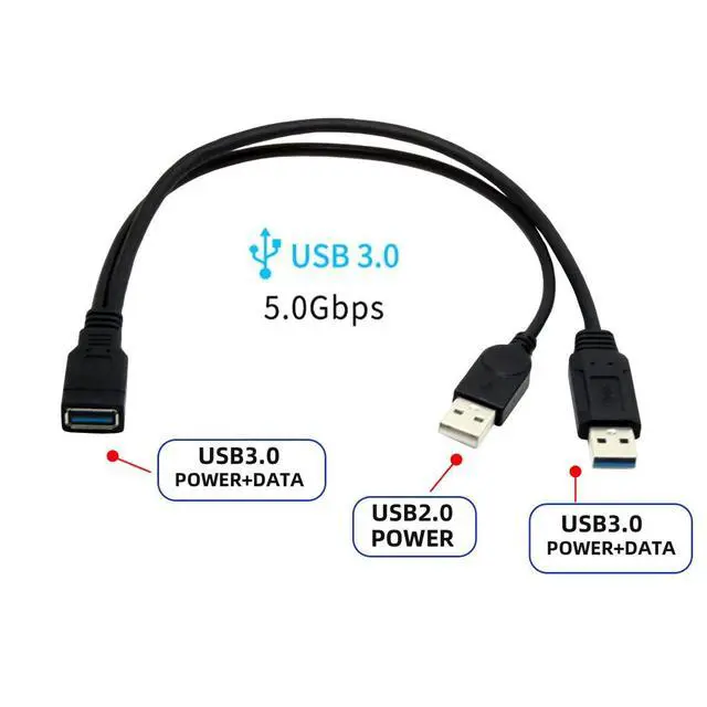 Alt view image 5 of 7 - xiwai Dual Type-A USB3.0 Male to Type-A USB3.0 Female Extra Power Data Cable Compatible with Disk Drive SSD Printer Scanner (20cm)