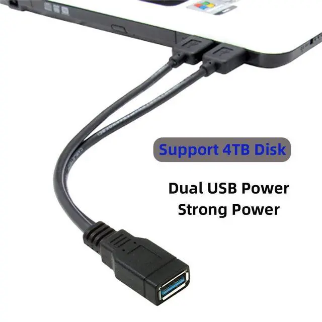 Alt view image 6 of 7 - xiwai Dual Type-A USB3.0 Male to Type-A USB3.0 Female Extra Power Data Cable Compatible with Disk Drive SSD Printer Scanner (20cm)