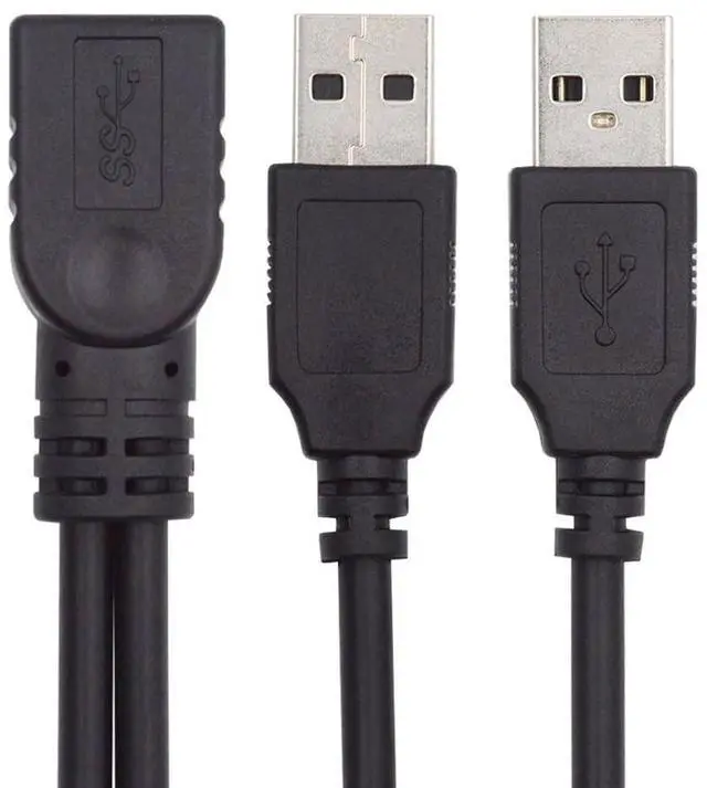 Main image of xiwai Dual Type-A USB2.0 Male to Type-A USB Female Extra Power Data Cable Compatible with Disk Drive SSD Printer Scanner (20cm)