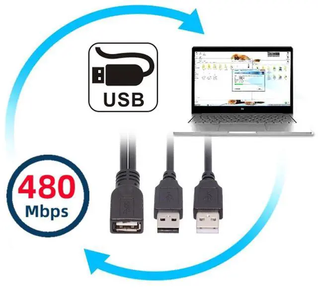 Alt view image 4 of 7 - xiwai Dual Type-A USB2.0 Male to Type-A USB Female Extra Power Data Cable Compatible with Disk Drive SSD Printer Scanner (20cm)