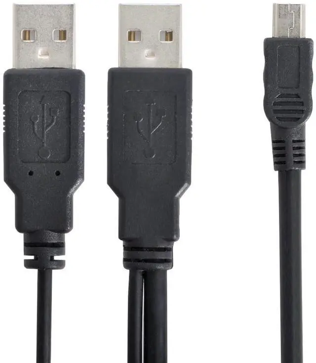 Main image of xiwai Dual Type-A USB2.0 Male to Mini Micro Type-B USB 5-Pin Male Extra Power Data Cable Compatible with Disk Drive SSD Camera MP4 (60cm)