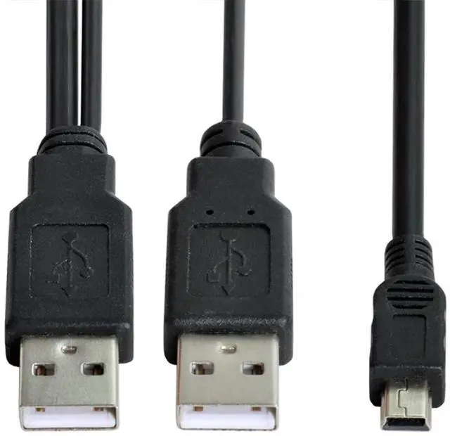 Alt view image 5 of 7 - xiwai Dual Type-A USB2.0 Male to Mini Micro Type-B USB 5-Pin Male Extra Power Data Cable Compatible with Disk Drive SSD Camera MP4 (60cm)