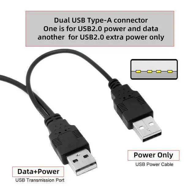 Alt view image 6 of 7 - xiwai Dual Type-A USB2.0 Male to Micro USB 5-Pin Male Extra Power Data Cable Compatible with Disk Drive SSD Camera MP4 (60cm)