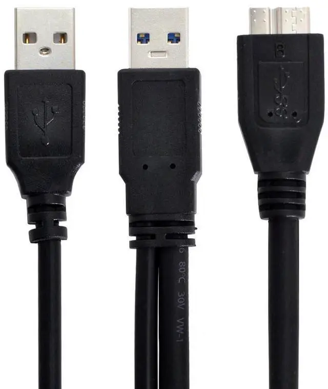 Main image of xiwai Dual Type-A USB3.0 Male to Micro-USB3.0 Male Extra Power Data Cable Compatible with Disk Drive SSD Camera MP4 (60cm)