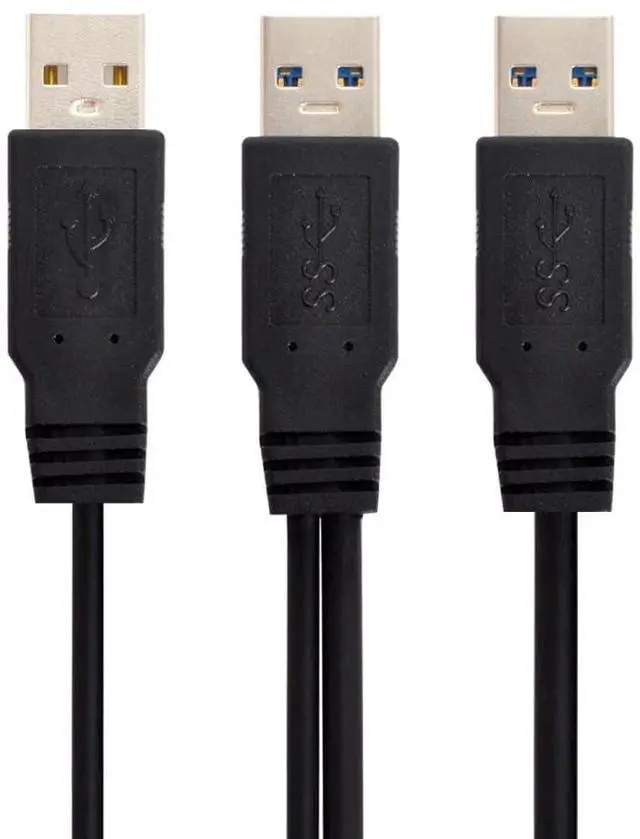 Main image of xiwai Dual Type-A USB3.0 Male to Type-A USB3.0 Male Extra Power Data Cable Compatible with Disk Drive SSD Printer Scanner (60cm)