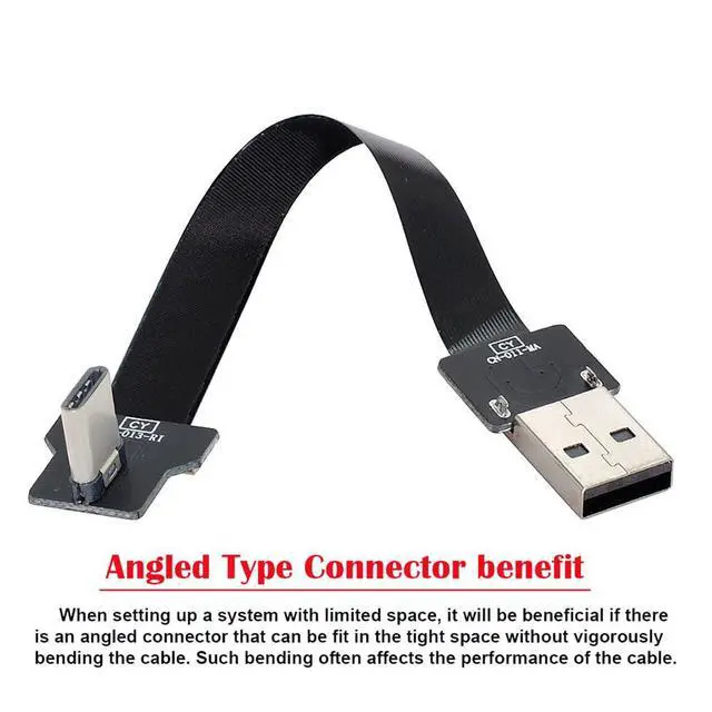 Alt view image 3 of 7 - xiwai USB 2.0 Type-A Male to Right Angled USB-C Type-C Male Data Flat Slim FPC Cable for FPV & Disk & Phone 2.0M/6.56ft