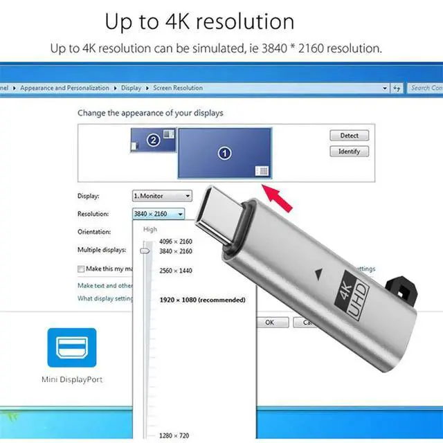 Alt view image 3 of 7 - xiwai USB-C Type-C EDID DDC Dummy Plug Headless Ghost CY Virtual Display Adapter USB5.0 USB4.0 Display Emulator 4K@60Hz Compatible with Thunderbolt3/4/5 Silver