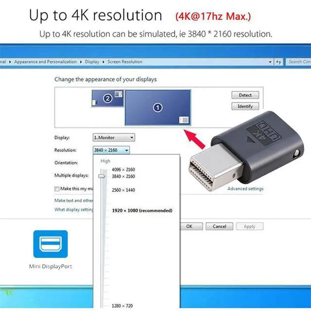 Alt view image 4 of 7 - xiwai Mini Displayport Dummy Plug 4K@17hz Headless Ghost Emulator CY Mini-DP Virtual Display Adapter with LED Light Blue