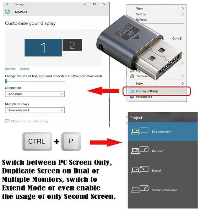 Alt view image 2 of 7 - xiwai Displayport 4K@17hz Dummy Plug Headless Ghost Emulator CY DP Virtual Display Adapter with LED Light Blue