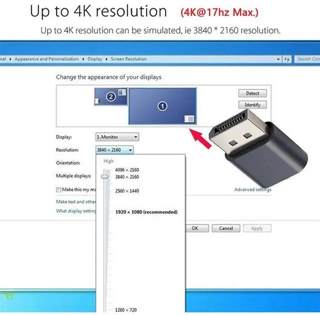 Alt view image 4 of 7 - xiwai Displayport 4K@17hz Dummy Plug Headless Ghost Emulator CY DP Virtual Display Adapter with LED Light Blue