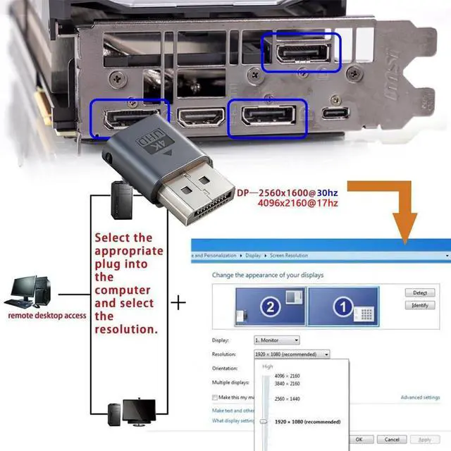 Alt view image 7 of 7 - xiwai Displayport 4K@17hz Dummy Plug Headless Ghost Emulator CY DP Virtual Display Adapter with LED Light Blue