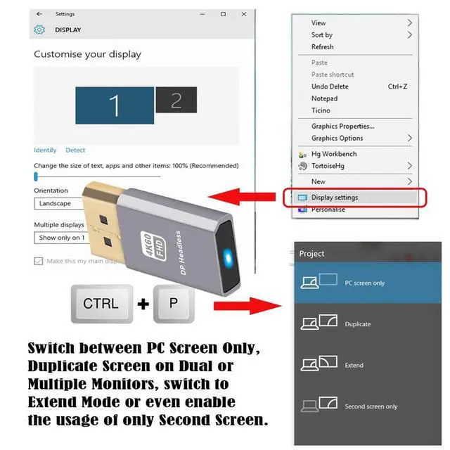 Alt view image 2 of 7 - xiwai DP 4K@60Hz Virtual Display Active Adapter Displayport Dummy Plug Headless Ghost Display 2560x1600p@60Hz