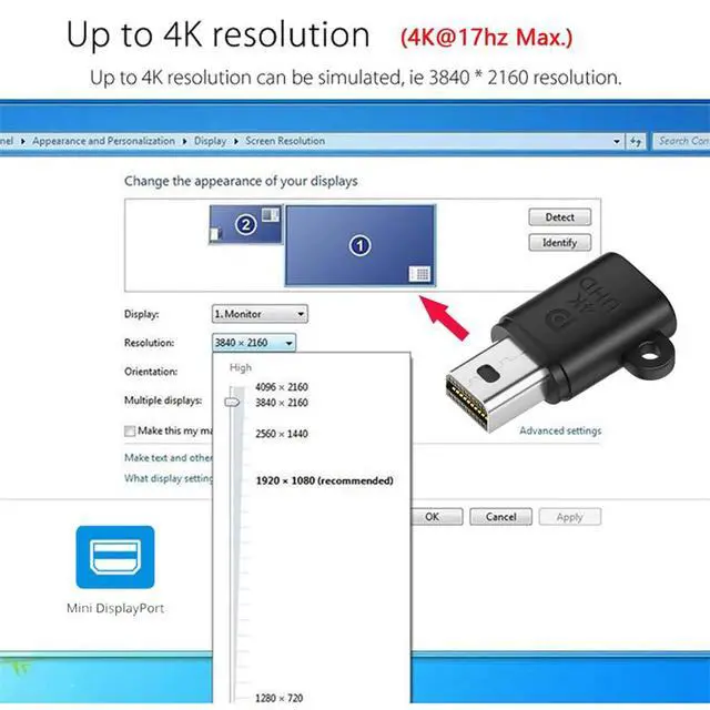 Alt view image 4 of 7 - xiwai Mini Displayport 4K@17hz Dummy Plug Headless Ghost Emulator CY Mini-DP Virtual Display Adapter Black