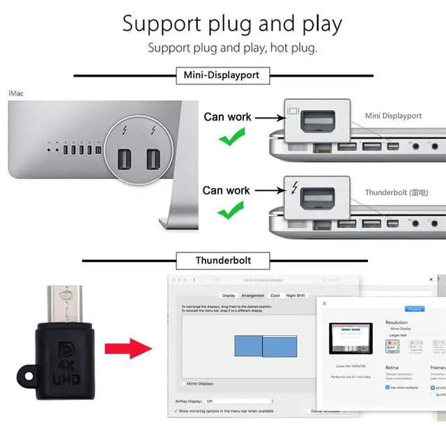 Alt view image 7 of 7 - xiwai Mini Displayport 4K@17hz Dummy Plug Headless Ghost Emulator CY Mini-DP Virtual Display Adapter Black