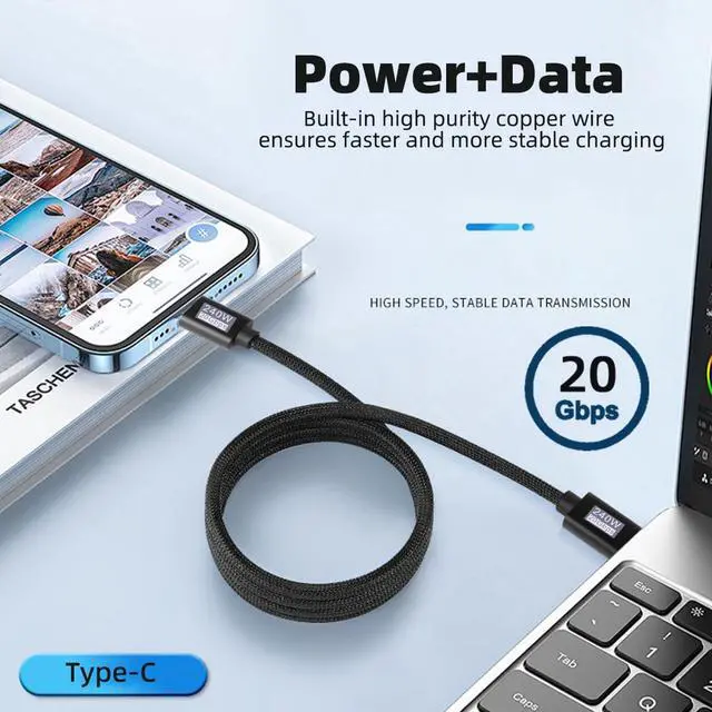 Alt view image 4 of 7 - xiwai USB-C Cable Male to Male USB3.2 20Gbps 240W 8K 5K 4K USB4.0 Sleeve Braid Hyper Super Coiled Type-C Fast Charging Cord 2m