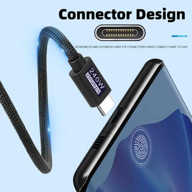 Alt view image 5 of 7 - xiwai USB-C Cable Male to Male USB3.2 20Gbps 240W 8K 5K 4K USB4.0 Sleeve Braid Hyper Super Coiled Type-C Fast Charging Cord 2m