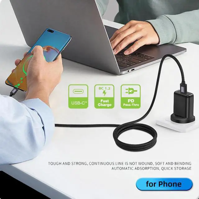 Alt view image 3 of 7 - xiwai USB-C Cable Male to Male USB3.2 20Gbps 240W 8K 5K 4K USB4.0 Sleeve Braid Hyper Super Coiled Type-C Fast Charging Cord 2m