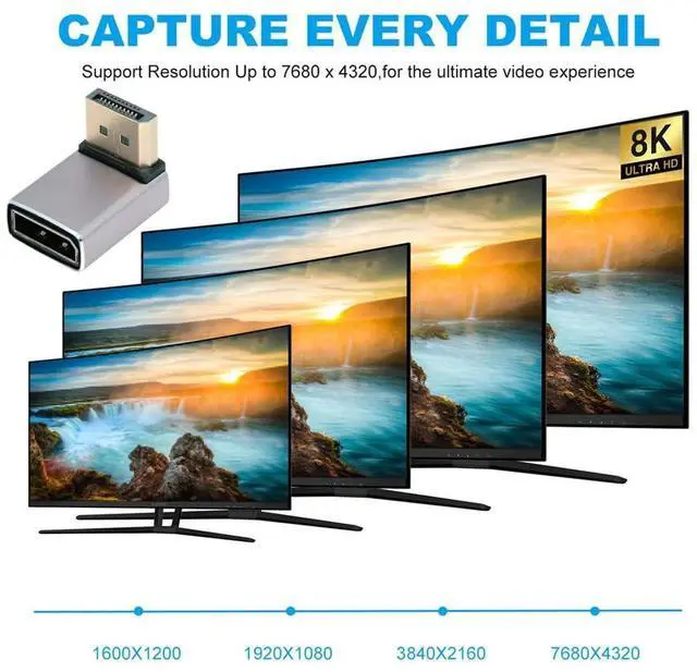 Alt view image 5 of 7 - xiwai 8K 60hz DisplayPort 1.4 (DP) Male to DP Female Adapter Down Angled 90 Degree Ultra-HD UHD 4K 144hz Extender Connector for Video PC Laptop Monitor
